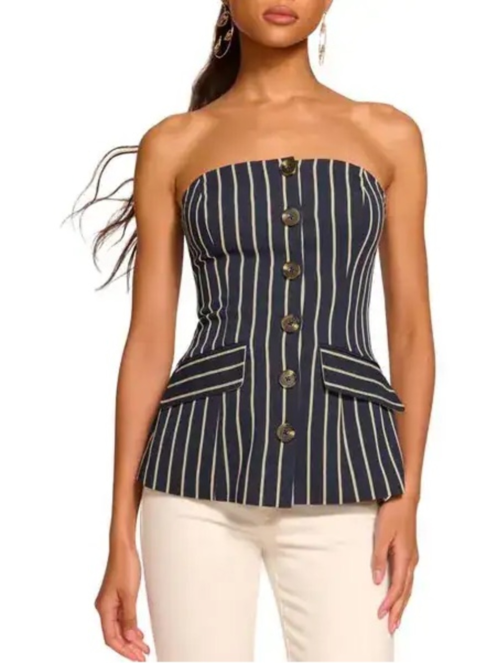 Ramy Brook Tiffany Stripe Strapless Vest in Navy Canvas
